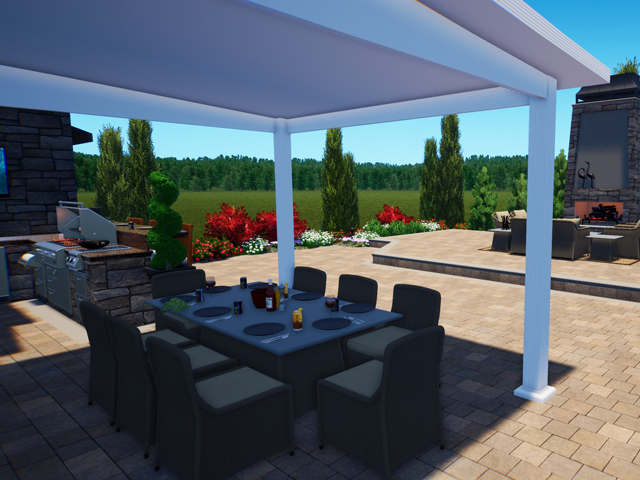 Pavilion, Attached, Florentine Columns, White, Outside View, Daytime