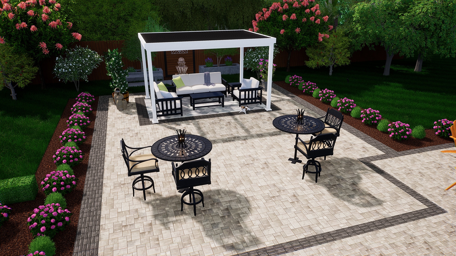 Pergola, Free Standing, Roma Columns, White, Bronze, Outside View, Daytime